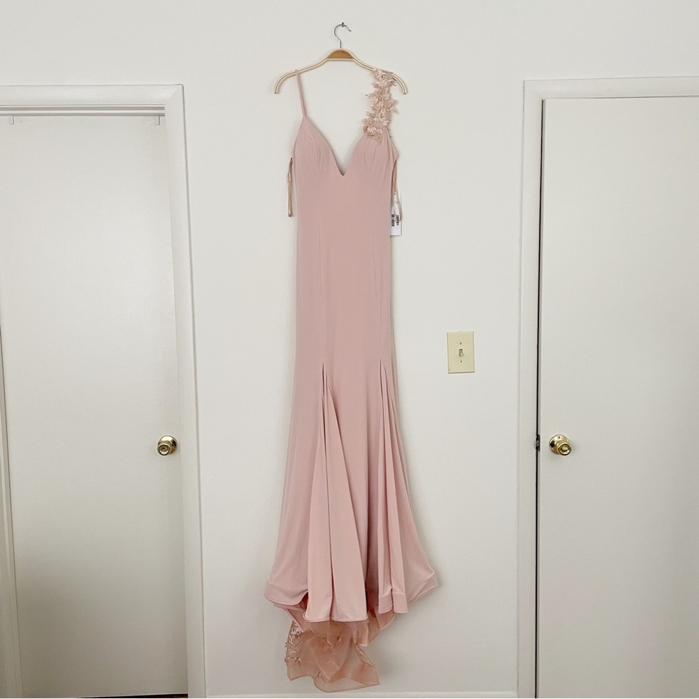 JOVANI 1074A BLUSH Plunge V-Neck Open Back Embellished Applique Dress Gown‎ 10 - Picture 6 of 16